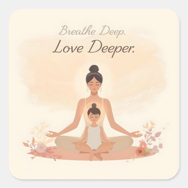 Mother & Child Meditation Serenity Art Quadratischer Aufkleber (Vorderseite)
