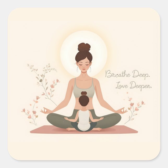 Mother Child Yoga Meditation Art Quadratischer Aufkleber (Vorderseite)