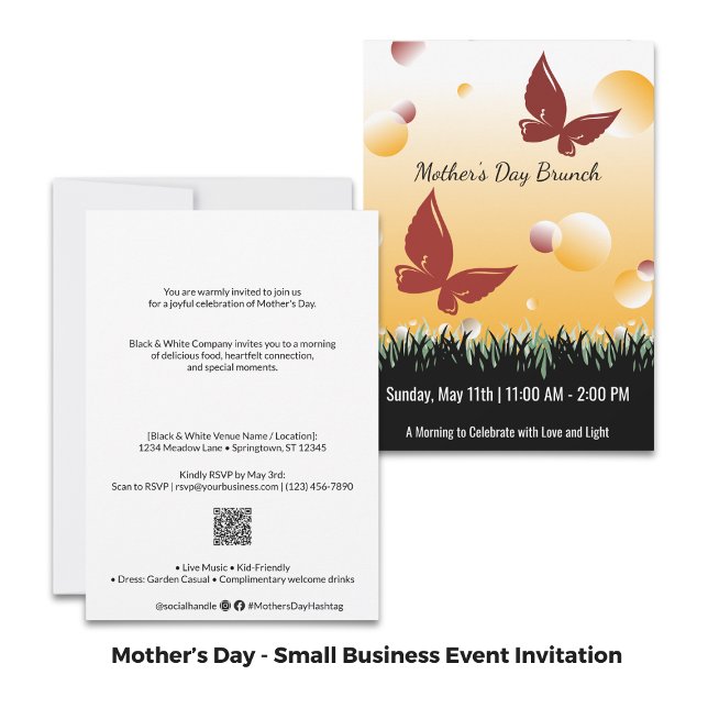 Mother Day Brunch Red Butterflies Business Event Einladung (Mother's Day Brunch Red Butterflies Business Event Invitation)
