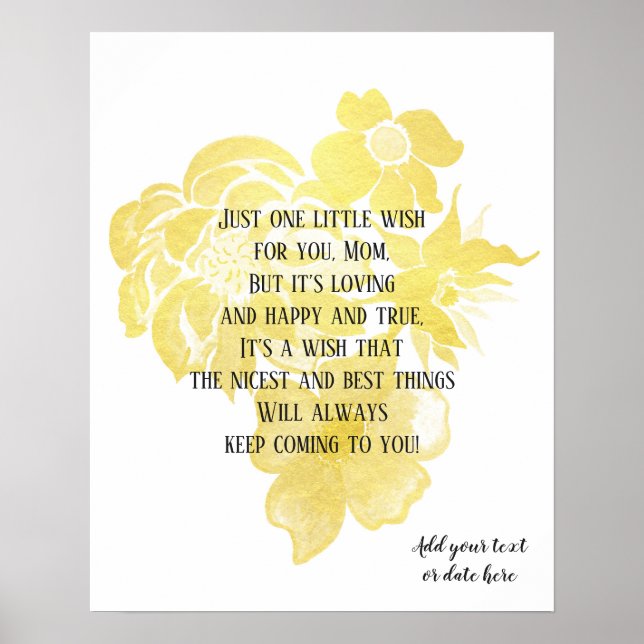 Mother Day Quote Art Gold-Folie-Blume Poster (Vorne)