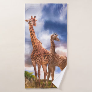 Mother Giraffe & Baby MOMMY WAR ICH DAS JEMALS? Badehandtuch