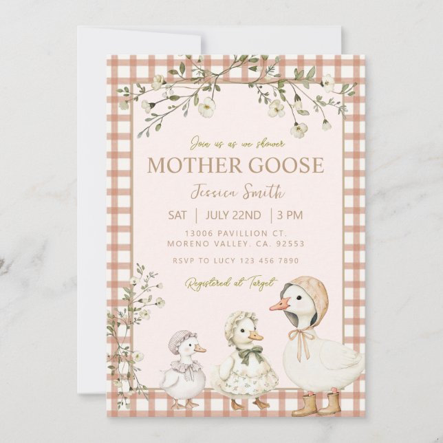 Mother Goose Baby Shower Gender Neutral Einladung (Vorderseite)