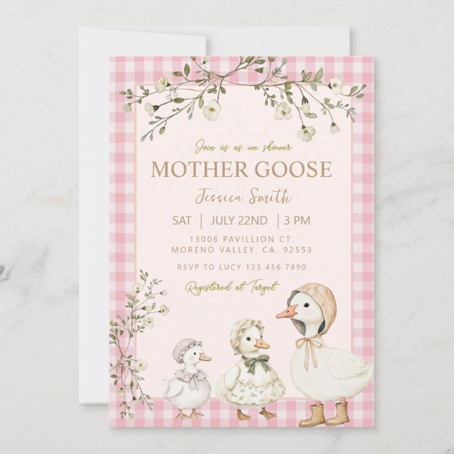 Mother Goose Baby Shower Pink Girl Einladung (Vorderseite)