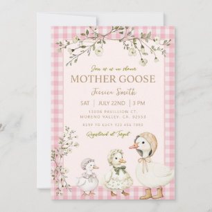 Mother Goose Baby Shower Rosa Mädchen Einladung