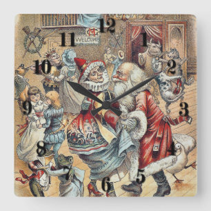 Mother Goose Dancing with Santa Claus Quadratische Wanduhr