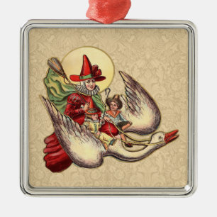 Mother Goose Kind Antiquität Illustration Silbernes Ornament