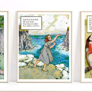 Mother Goose Kinderreim Lady Bird Fly Nursery Poster