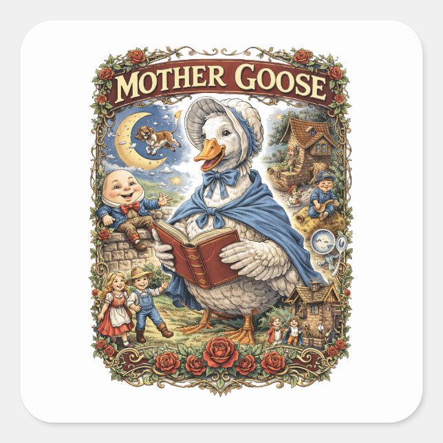 Mother Goose Quadratischer Aufkleber (Vorderseite)
