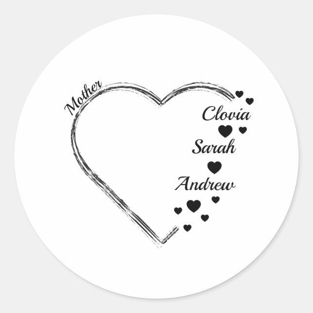 Mother heart ccustomize name runder aufkleber (Vorderseite)