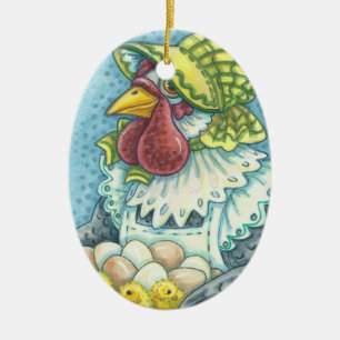 Mother Hen, CHICKEN FARM HOLIDAY ORNAMENT Oval