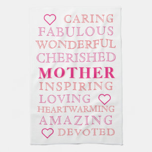 Mother Modern Typografy Pink Heart Geschirrtuch