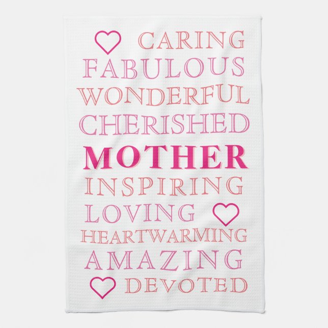 Mother Modern Typografy Pink Heart Geschirrtuch (Vertikal)