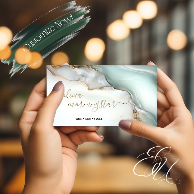 Mother of Pearl  Teal Gold Fluid Alcohol Ink Visitenkarte (Von Creator hochgeladen)