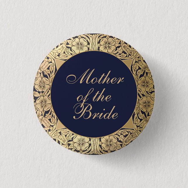 Mother of the Bride Navy Blue Vintage Gold Roses Button (Vorderseite)