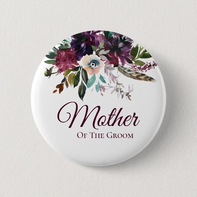 Mother Of The Groom Burgundy Floral Button (Vorderseite)