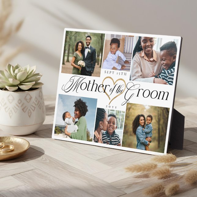 Mother of the Groom Heart Then Now Photo Collage Fotoplatte (Mother of the Groom Heart Then Now Photo Collage Plaque)