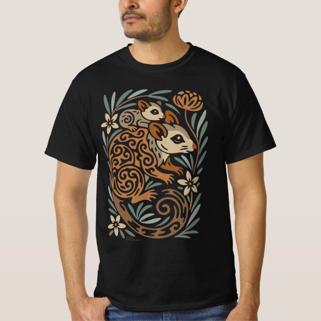 Mother Possum & Baby – Tribal Aussie Wildlife Art T-Shirt (Vorderseite)
