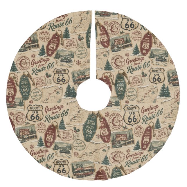 Mother Road Weihnachts-Reise-Collage Polyester Weihnachtsbaumdecke (Vorderseite)