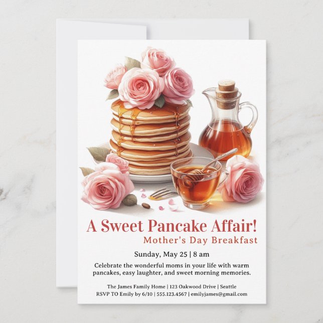 Mother’s Day Breakfast Invitation – Pancakes Roses Einladung (Vorderseite)