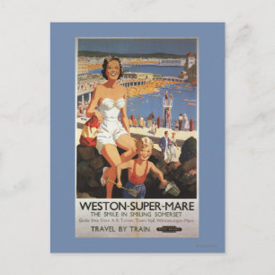 Mother & Son on Beach Railposter Postkarte