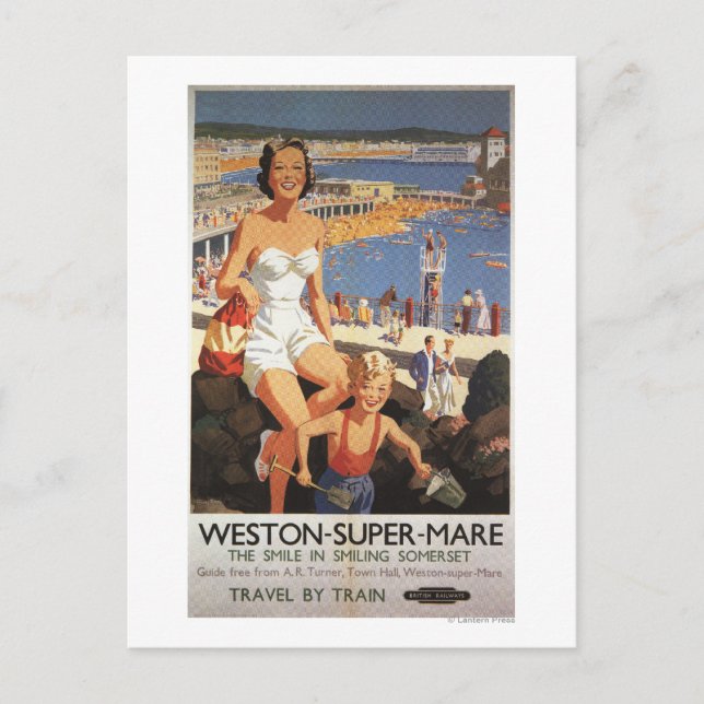 Mother & Son on Beach Railposter Postkarte (Vorderseite)