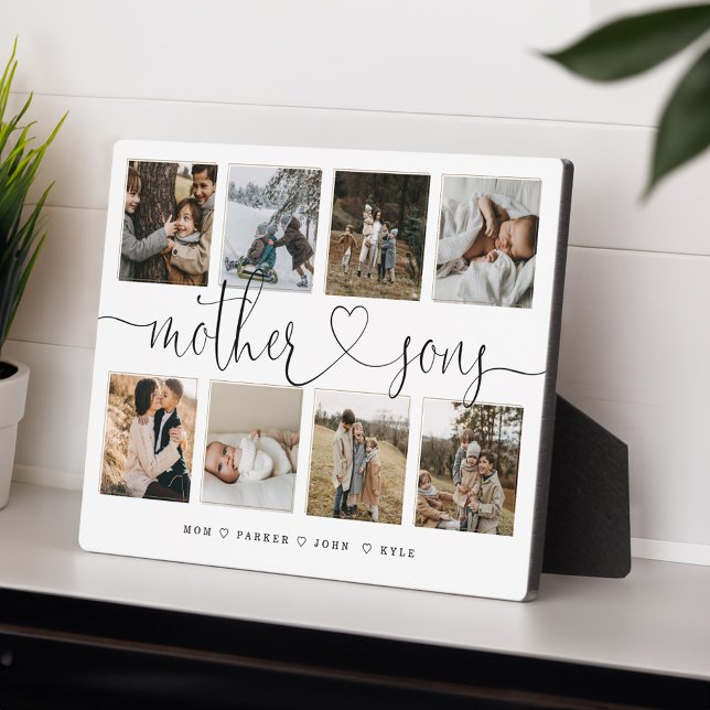Mother Sons Heart Script | Foto Grid Collage Fotoplatte (Mother Sons Heart Script | Photo Grid Collage Plaque)