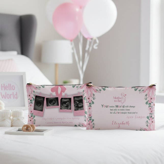 Mother To Be Floral Boho Modern Typography Zubehörtasche (Von Creator hochgeladen)