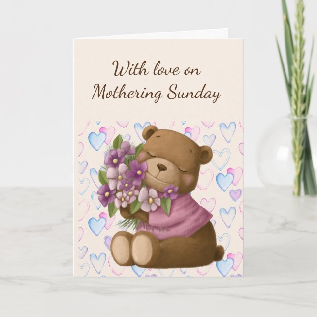 Mothering Sunday Liebe schätzen Bären Blume Card Karte (Vorderseite)