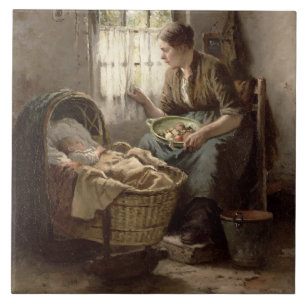 Motherly Zuneigung (Öl auf Leinwand) Fliese