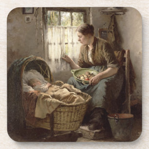 Motherly Zuneigung (Öl auf Leinwand) Untersetzer