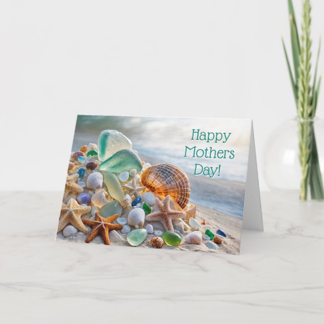 Mothers Day Beach Sea Glass and Shells Starfish Karte (Vorderseite)