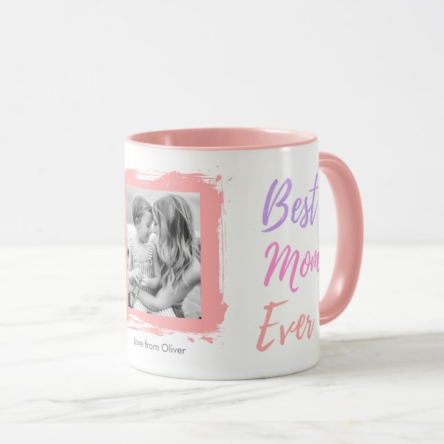Mother's Day Best Mom Ever Photo Pink Personalized Tasse (VorderseiteRechts)