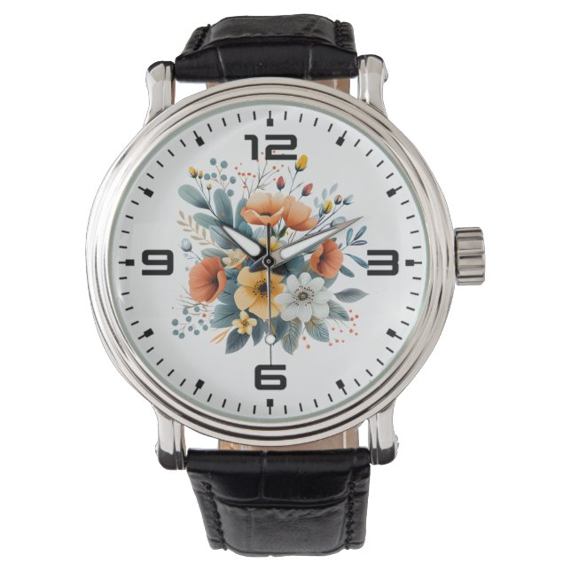 Mother's Day Boho Flowers Clipart-61983 Armbanduhr (Vorderseite)