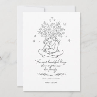 Mothers Day Botanical Line Art Card Floral Mom  Feiertagskarte