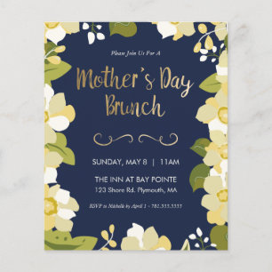 Mother's Day Brunch Einladung, Blumen mit Gold Inv Flyer