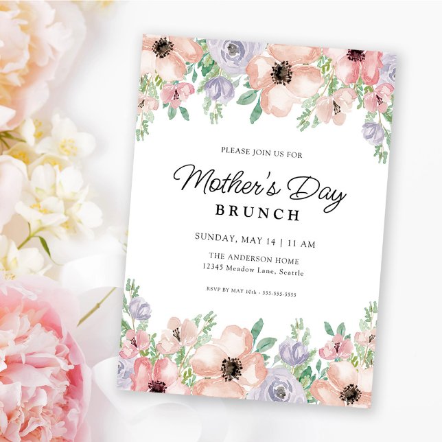 Mother's Day Brunch Pastel Watercolor Floral  Einladung (Von Creator hochgeladen)
