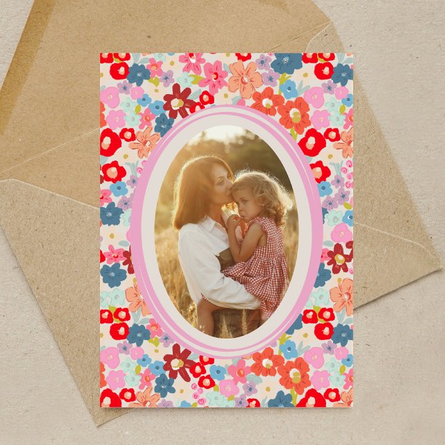 Mother's Day Custom Photo Bright Floral Garden Karte (Mother's Day Custom Photo Bright Floral Garden Card)