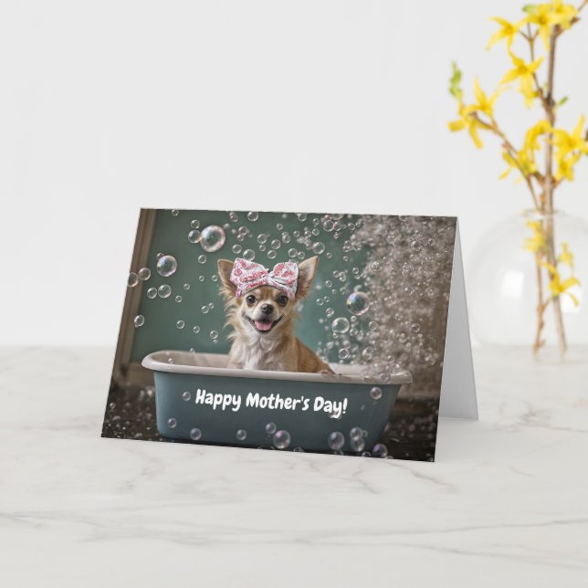 Mothers Day Cute and Funny Chihuahua Small Dog  Karte (Gelbe Blume)