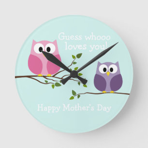 Mothers Day - Cute Owls Runde Wanduhr