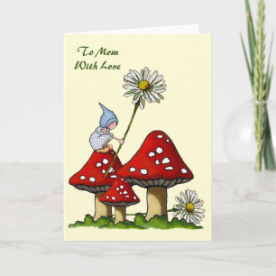 Mother's Day: Gnome on Toadstool, Daisy: Art Karte