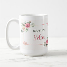 Mother's Day God Bless Mom – Watercolor Floral  Kaffeetasse