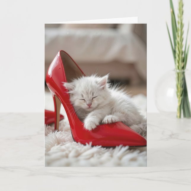 Mother's Day Kitten Sleeping in a Red Shoe Karte (Vorderseite)