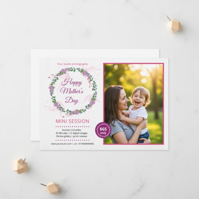 Mother's day mini session template ankündigung (Vorderseite/Rückseite Beispiel)