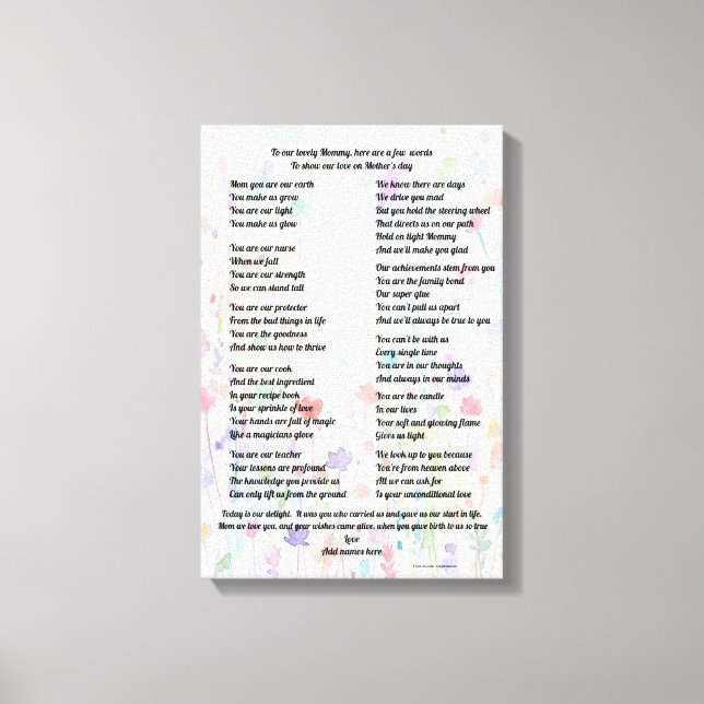 "Mother's Day Poem, Stretched canvas print" Leinwanddruck (Vorderseite)