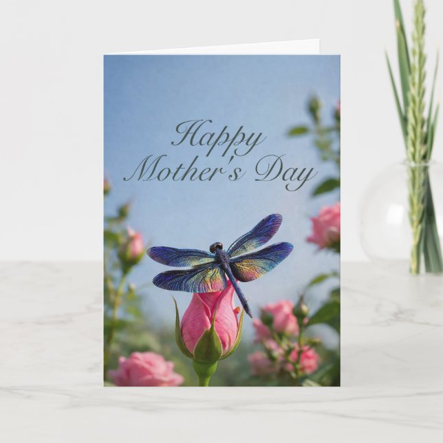 Mothers Day Rose Bud Dragonfly Card Karte (Vorderseite)