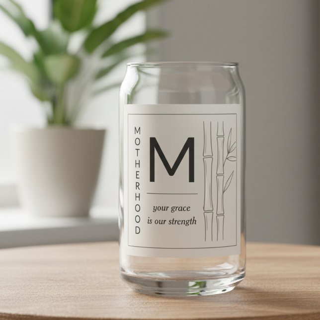 Mother's Day Serene Bamboo Motherhood Quote Dosenglas (Mother's day can glass with Motherhood quote on luxury apothecary style design)