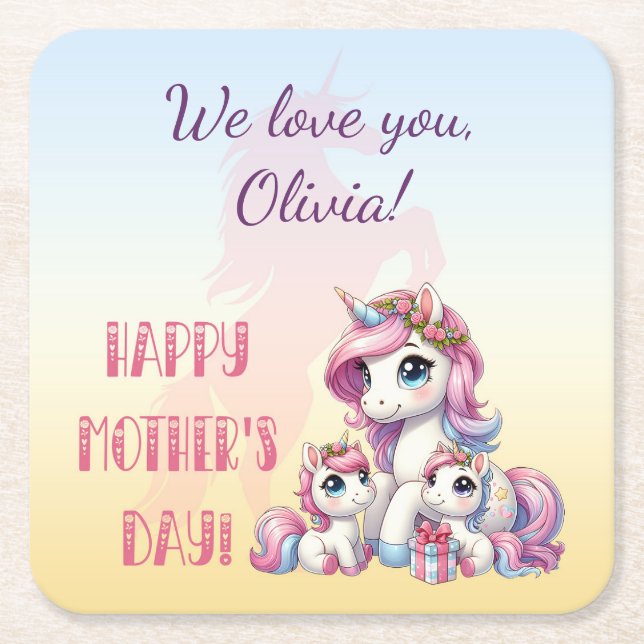 Mother's Day Unicorn-Themed Party Rechteckiger Pappuntersetzer (Vorderseite)