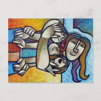 Mothers Hug - Contemporary Cubist Fine Art Postcar Postkarte