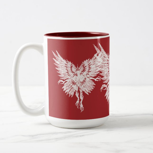 Mothman Blood Red Eyes Zweifarbige Tasse (Links)