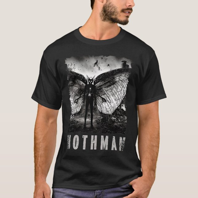 Mothman Creepy Foto Cryptid Distressed T-Shirt (Vorderseite)